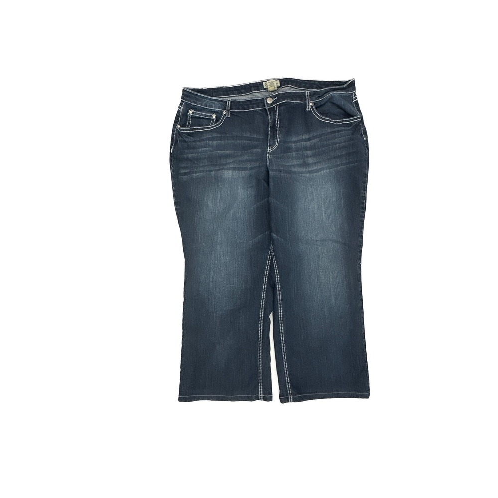 Earl Jean Bootcut Jeans Womens 24W Dark Wash Cross Rhinestone Flap Pocket Hemmed